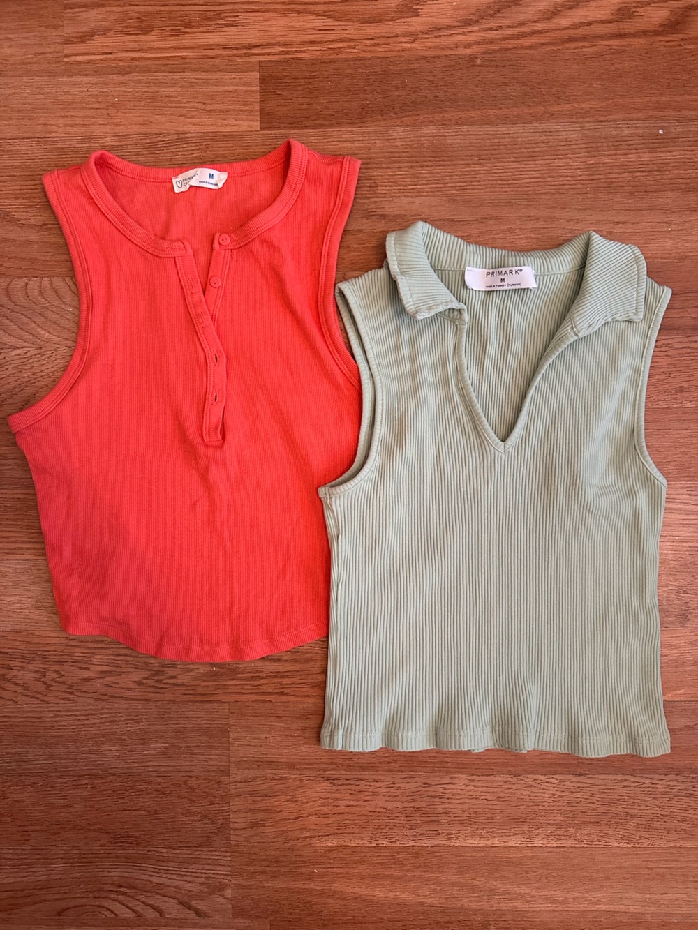 Primark Ribbed Striped Tank Top Set in Green & Orange
